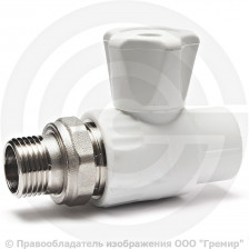 Клапан запорный (вентиль) PP-R белый Дн 20-1/2" Ру-25 НР (НАР) прямой для радиатора RTP (РосТурПласт)