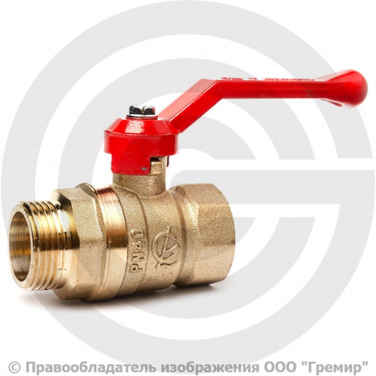 Кран латунный Ду-32 (1 1/4\") Ру-16 ВР-НР (ВН-НАР) полнопроходной рычаг ...