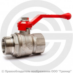 Кран латунный Ду-40 (1 1/2") Ру-25 ВР-НР (ВН-НАР) никель рычаг RTP (РосТурПласт)