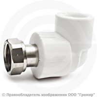 Угольник PP-R белый с накидной гайкой Дн 20-1/2" Pro Aqua