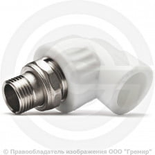 Угольник PP-R комбинированный разъемный белый НР (НАР) Дн 25-1/2" для радиатора VALFEX
