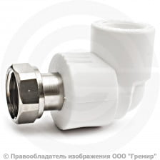 Угольник PP-R белый с накидной гайкой Дн 32-1" Pro Aqua