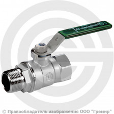 Кран латунный Ду-15 (1/2") Ру-42 ВР-НР (ВН-НАР) хром зеленая рычаг Giacomini R254WL