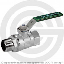 Кран латунный Ду-32 (1 1/4") Ру-35 ВР-НР (ВН-НАР) хром зеленая рычаг Giacomini R254WL
