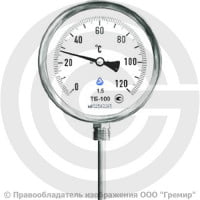 Термометр биметаллический радиальный диаметр 100мм L=100мм G1/2" (Т<120°С) ТБП-Р Завод теплотехнических приборов