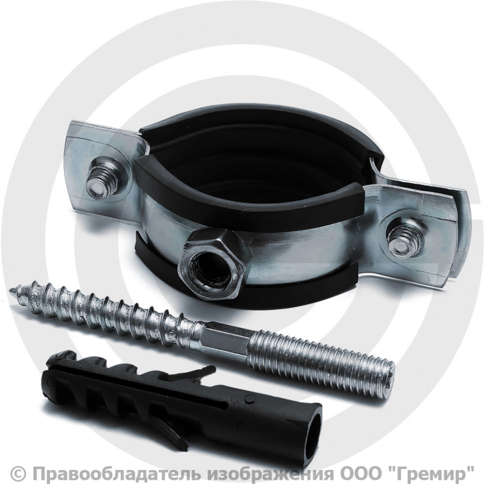 Хомут крепежный оцинкованный Ду-50 (Дн 53-58) (1 3/4") М8 с резиновой ...