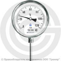 Термометр биметаллический радиальный ТБ-100 G 1/2 Ру-25 от 0°C до +150°C, ножка 100 мм