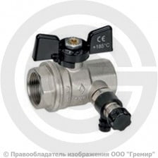 Кран латунный со сливным клапаном Ду-32 (1 1/4") Ру-25 ВР (ВН) никель бабочка Bugatti серия 332
