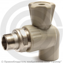 Клапан запорный (вентиль) PP-R серый Дн 20-1/2" Ру-25 НР (НАР) угловой для радиатора VALFEX