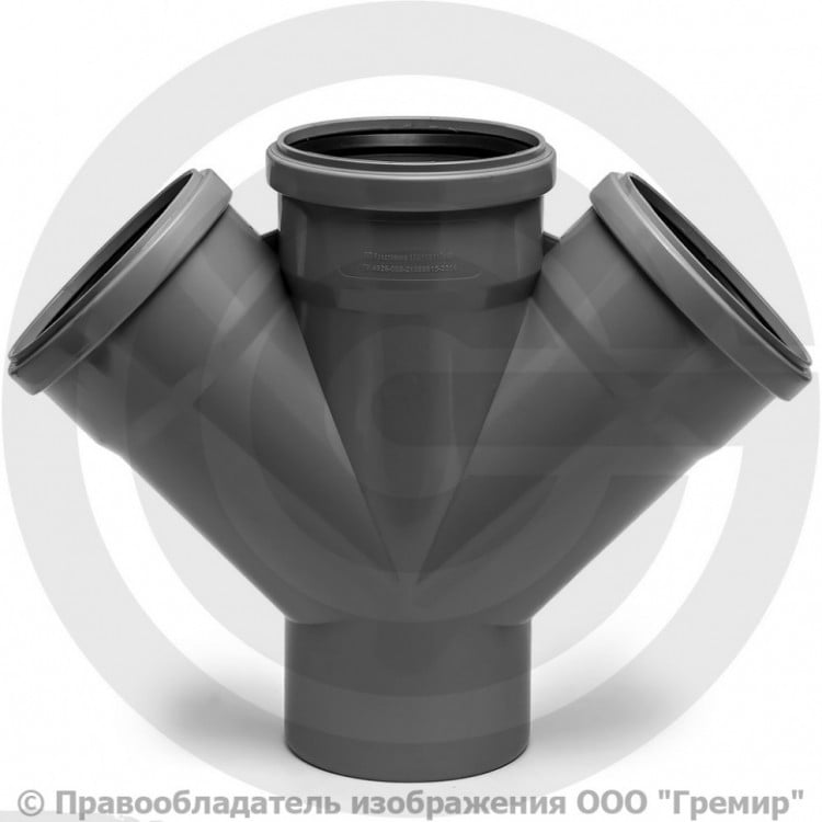 Крестовина канализационная PP-H 1-плоскостная серый Дн 110-110-110 45гр ...