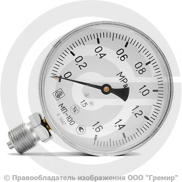 Манометр радиальный диаметр 100мм 0-16 кгс/см2 (0-1,6 МПа) М20х1,5 МП ...