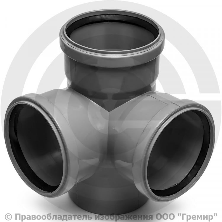 Крестовина канализационная PP-H 2-плоскостная серая Дн 110-110-110 87гр ...