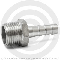 Штуцер под шланг "елочка" нержавеющий AISI 304 Ду 15-12мм (1/2"-12мм) Штуцер под шланг "елочка" нержавеющий AISI 304 Ду 15-12мм (1/2"-12мм)