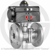 Кран нержавеющий AISI 316 (CF8M) двухсоставной фланцевый Ду-20 Ру-16 с пневмоприводом двойного действия RPA-25-D Helver BV-22F