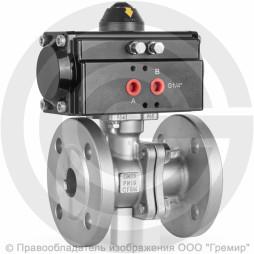 Кран нержавеющий AISI 316 (CF8M) двухсоставной фланцевый Ду-40 Ру-16 с пневмоприводом двойного действия RPA-60-D Helver BV-22F