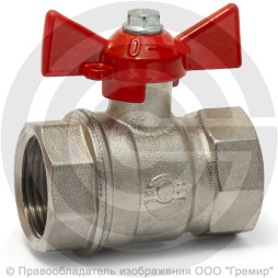 Кран латунный Ду-25 (1") Ру-40 ВР (ВН) муфтовый никель бабочка VALFEX 11Б27фт1М