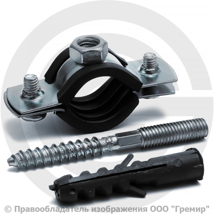 Хомут крепежный оцинкованный Ду-15 (Дн 20-25) с резиновой прокладкой (1 ...