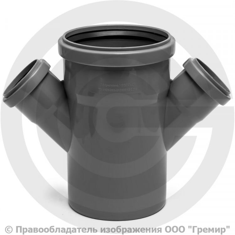 Крестовина PP-H 1-плоскостная серая Дн 110-50-50 45гр б/нап в/к ...