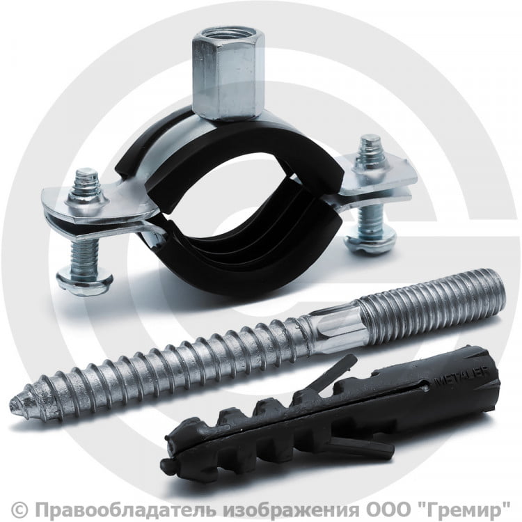 Хомут крепежный оцинкованный Ду-20 (Дн 26-30) (3/4") М8 с резиновой ...