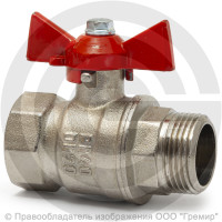 Кран латунный Ду-15 (1/2") Ру-40 ВР-НР (ВН-НАР) никель бабочка VALFEX 11Б27фт1М