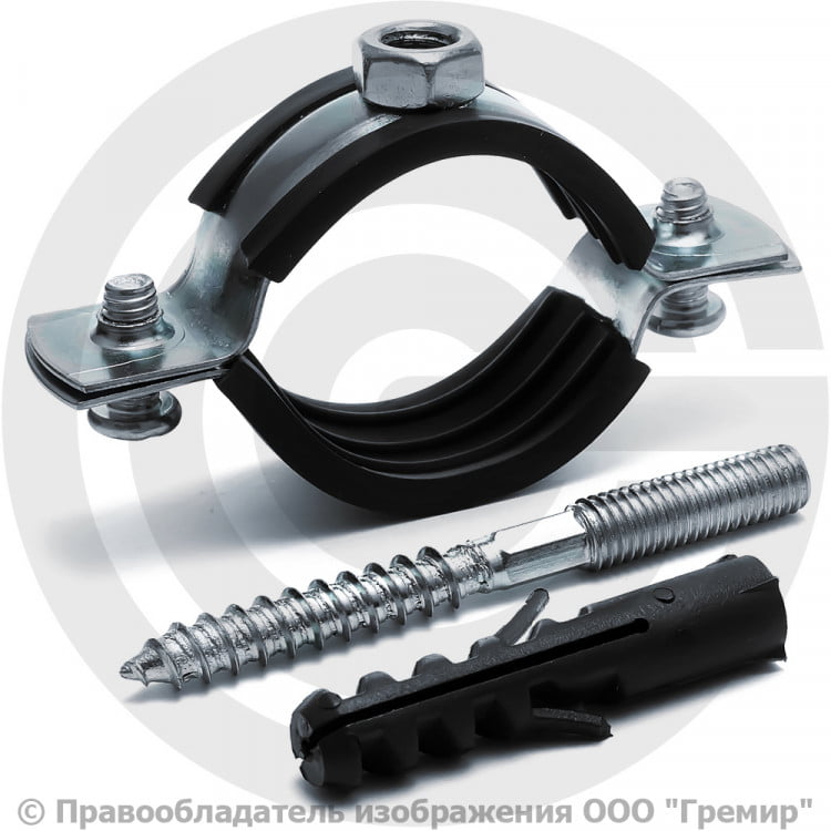 Хомут крепежный оцинкованный Ду-40 (Дн 47-51) с резиновой прокладкой (1 ...