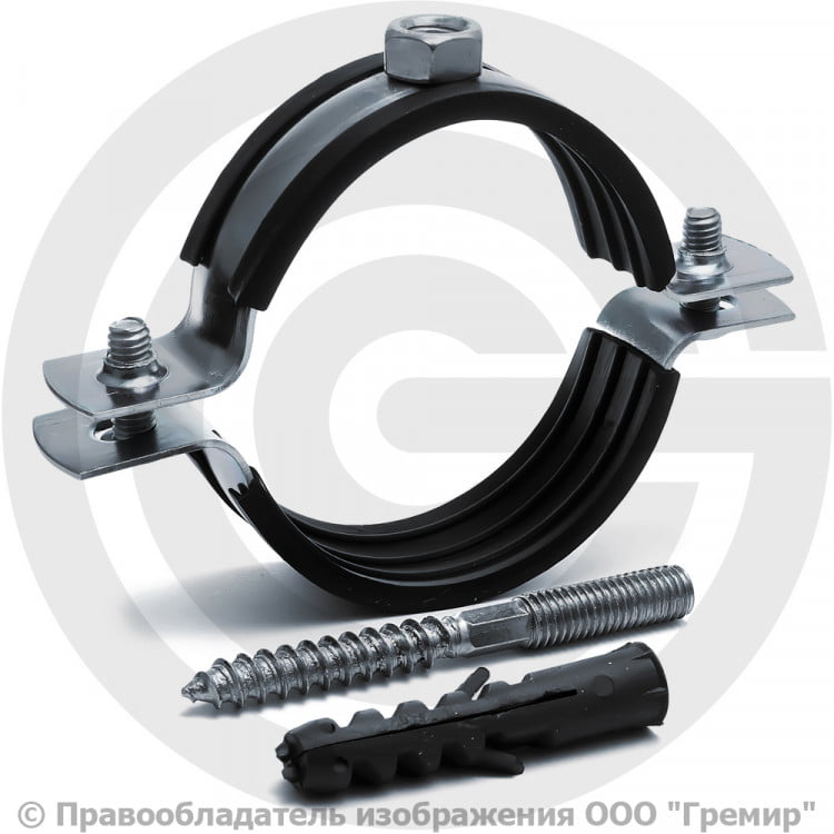 Хомут крепежный оцинкованный Ду-50 (Дн 60-64) с резиновой прокладкой (2 ...?