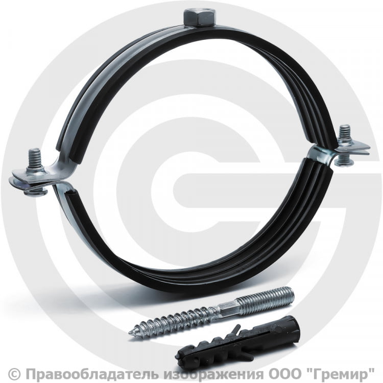 Хомут крепежный оцинкованный Ду-100 (Дн 110-114) (4") М8 с резиновой ...