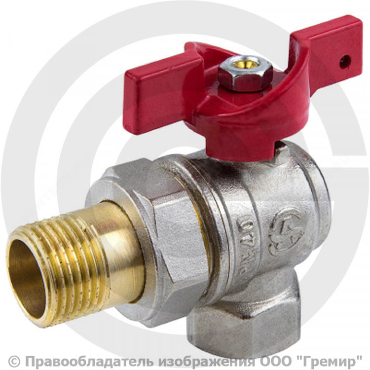 Кран латунный угловой Ду-20 (3/4") Ру-30 ВР-"Американка" бабочка ...