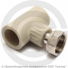 Тройник PP-R комбинированный серый с накидной гайкой Дн 20-3/4" VALFEX