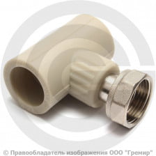 Тройник PP-R комбинированный серый с накидной гайкой Дн 25-1" VALFEX