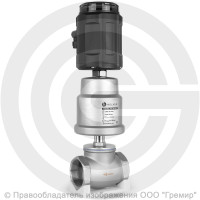 Клапан запорно-регулирующий нержавеющий Ду-15 (1/2") Ру-16 ВР (ВН) Kvs=3,8 м3/ч с нержавеющим пневмоприводом 50мм и позиционером PV Helver