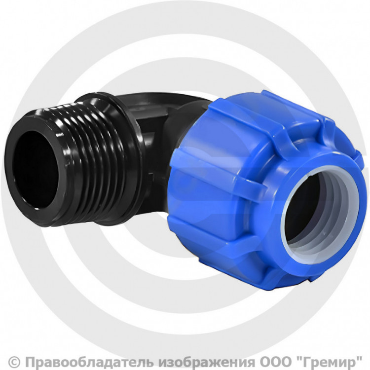 Отвод ПЭ компрессионный Дн 63-1 1/2\" 90гр Ру-10 НР (НАР) RTP ...
