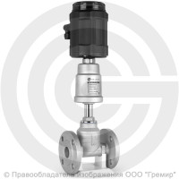 Клапан запорно-регулирующий нержавеющий фланцевый Ду-50 Ру-16 Kvs=42 м3/ч с нержавеющим пневмоприводом 100мм и позиционером PV-F Helver