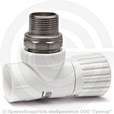 Клапан запорный (вентиль) PP-R белый Дн 20-1/2" Ру-25 НР (НАР) угловой для радиатора RTP (РосТурПласт)