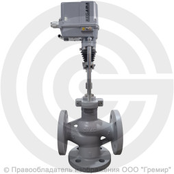 Клапан регулирующий трехходовой смесительный стальной фланцевый на пар Ду-80 Ру-25 Kvy=87 м3/ч с электроприводом Regada ST 0.1 220В без датчика Энерготехномаш