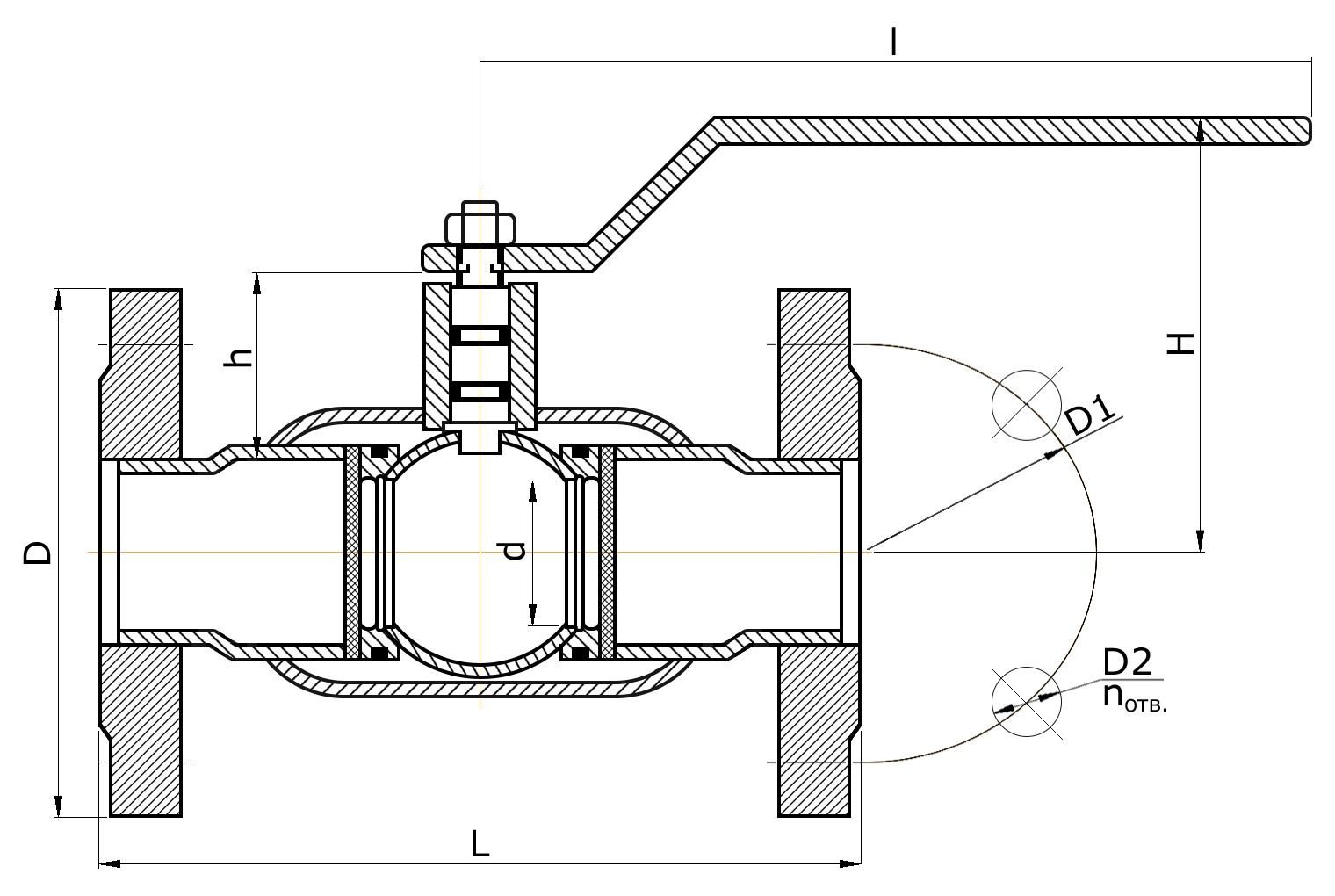 Схема крана шарового фланцевого LD